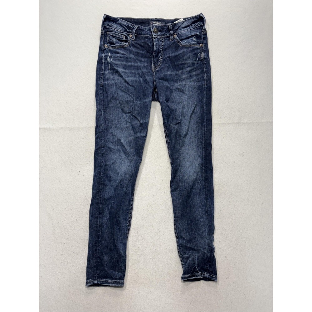 Silver Jeans Co Avery Ankle Skinny Jeans Womens 28 Blue Distressed 29x27